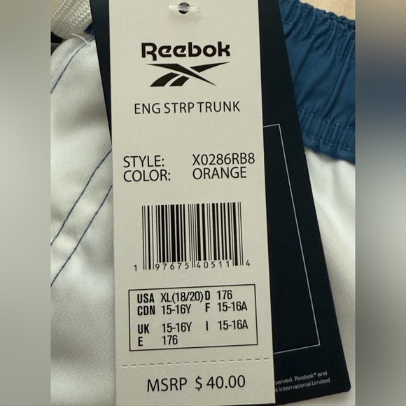 Reebok Boy’s Striped Swim Trunks in Orange and Blue| Size: 18/20 - Picture 4 of 8